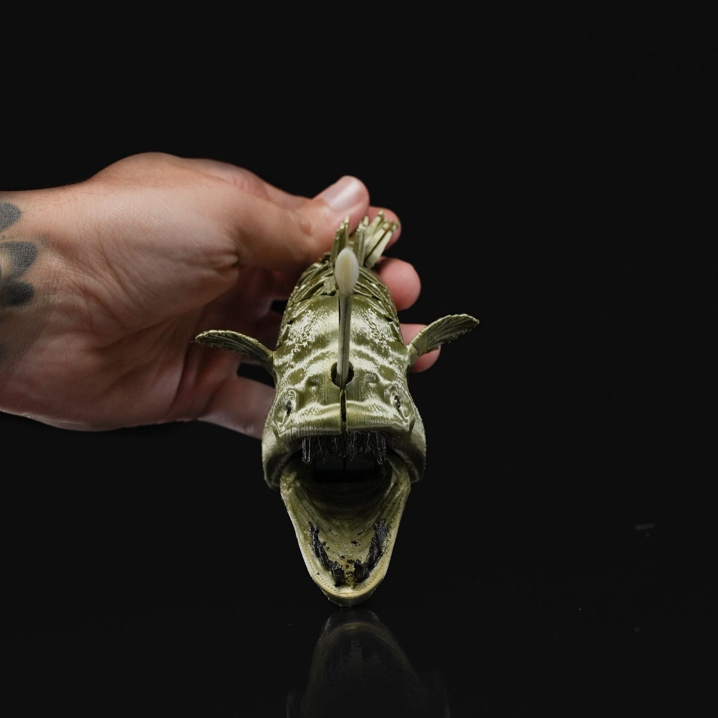 Heady Prints 3D printed gold anglerfish, close up face