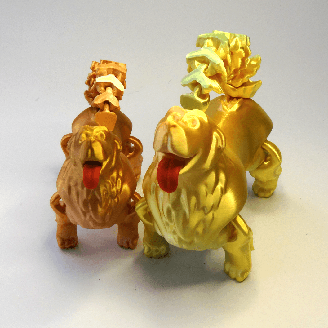 Heady Prints 3D printed golden retriever dog figurines, group display shot