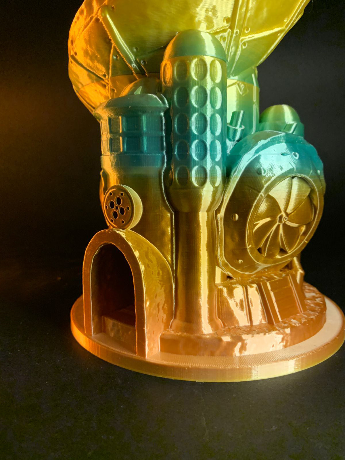 Heady Prints 3D printed rainbow dice holder, angled view