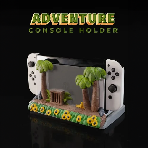 Heady Prints 3D printed Adventure console holder with palm trees, Nintendo Switch desk accessory