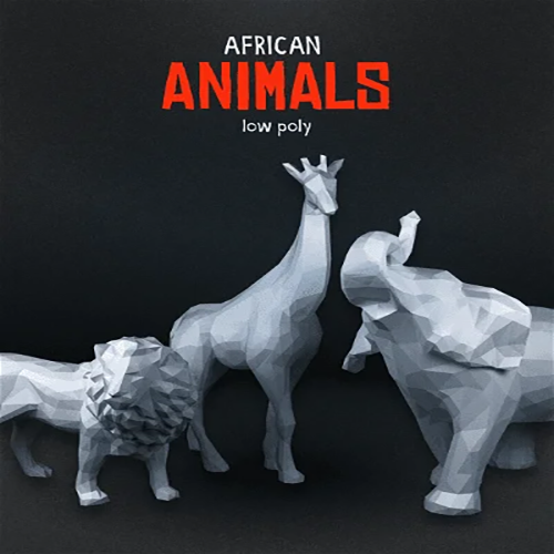 Heady Prints 3D printed geometric African animal figurine set, animated product view