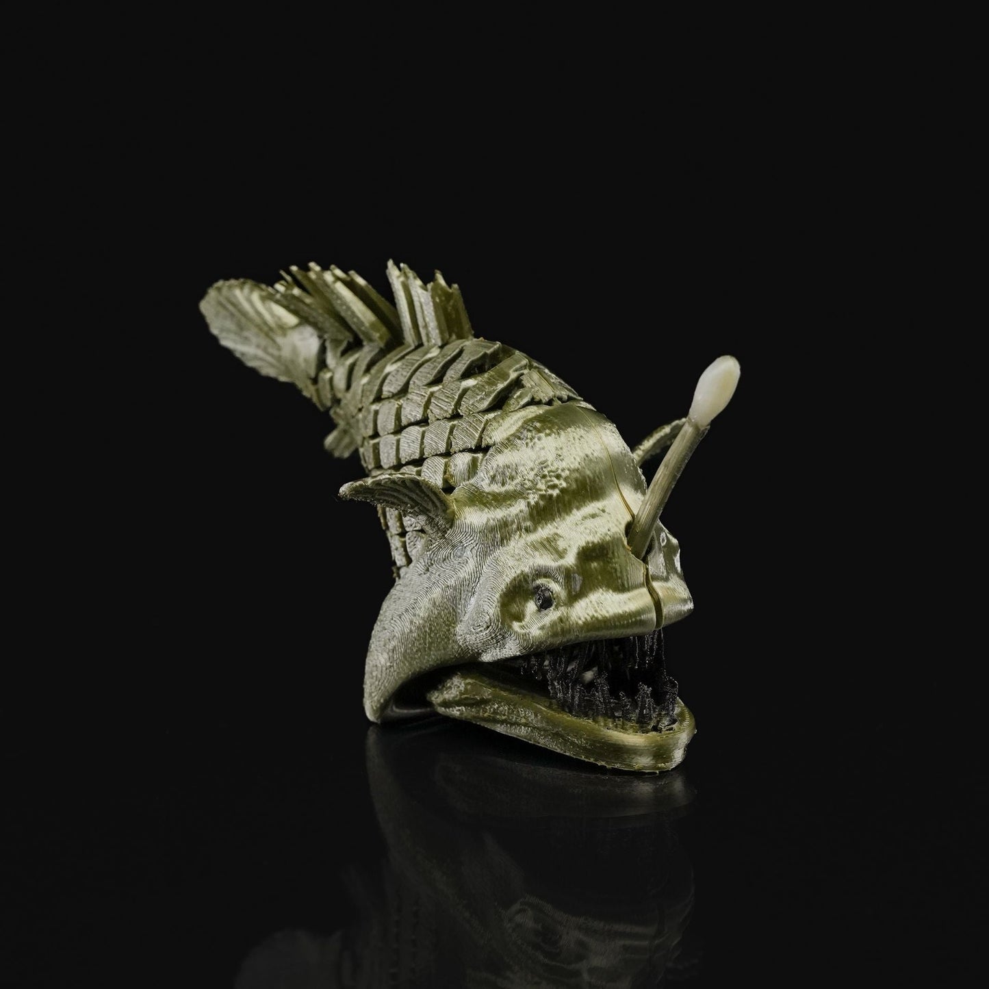 Heady Prints 3D printed gold anglerfish, front view