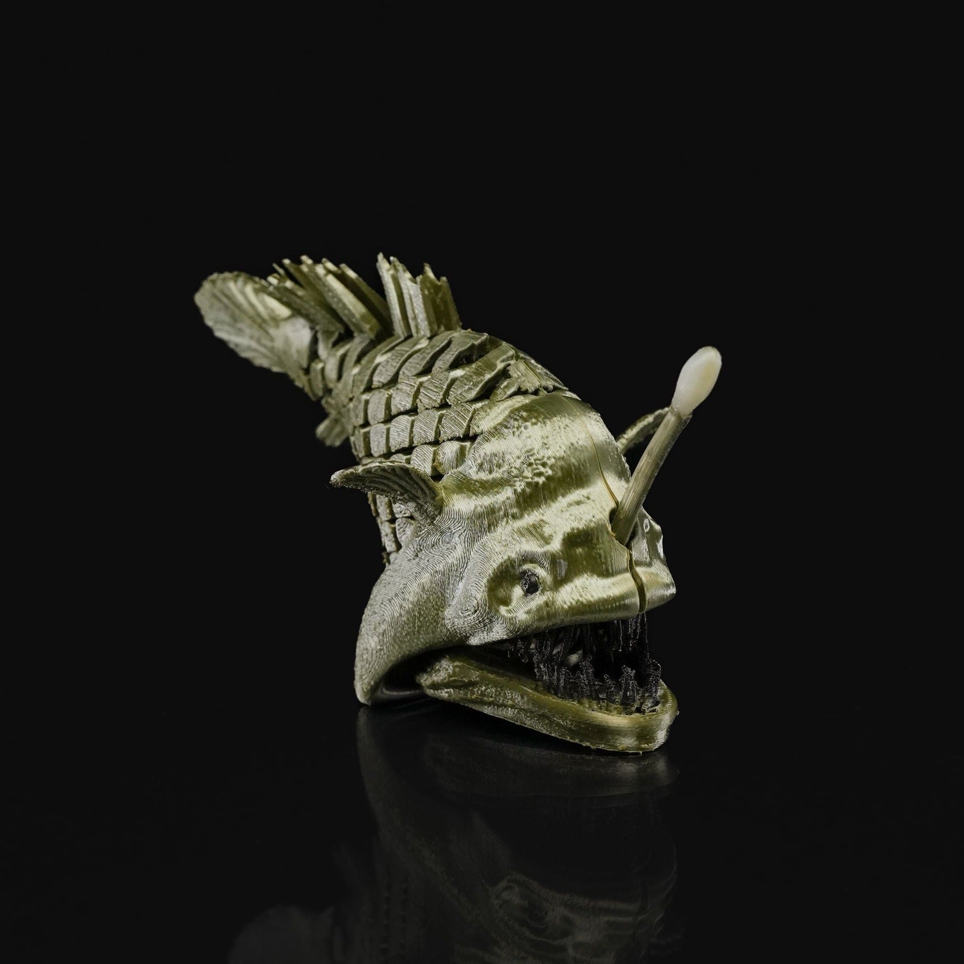 Heady Prints 3D printed gold anglerfish, front view