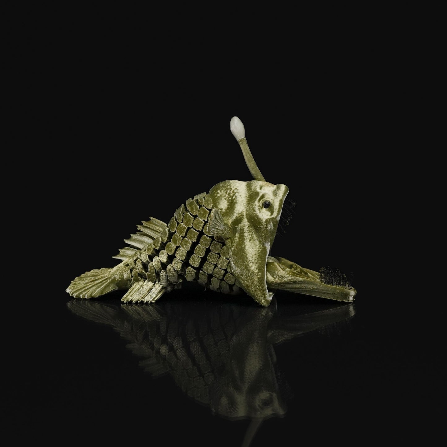 Heady Prints 3D printed gold anglerfish, side view
