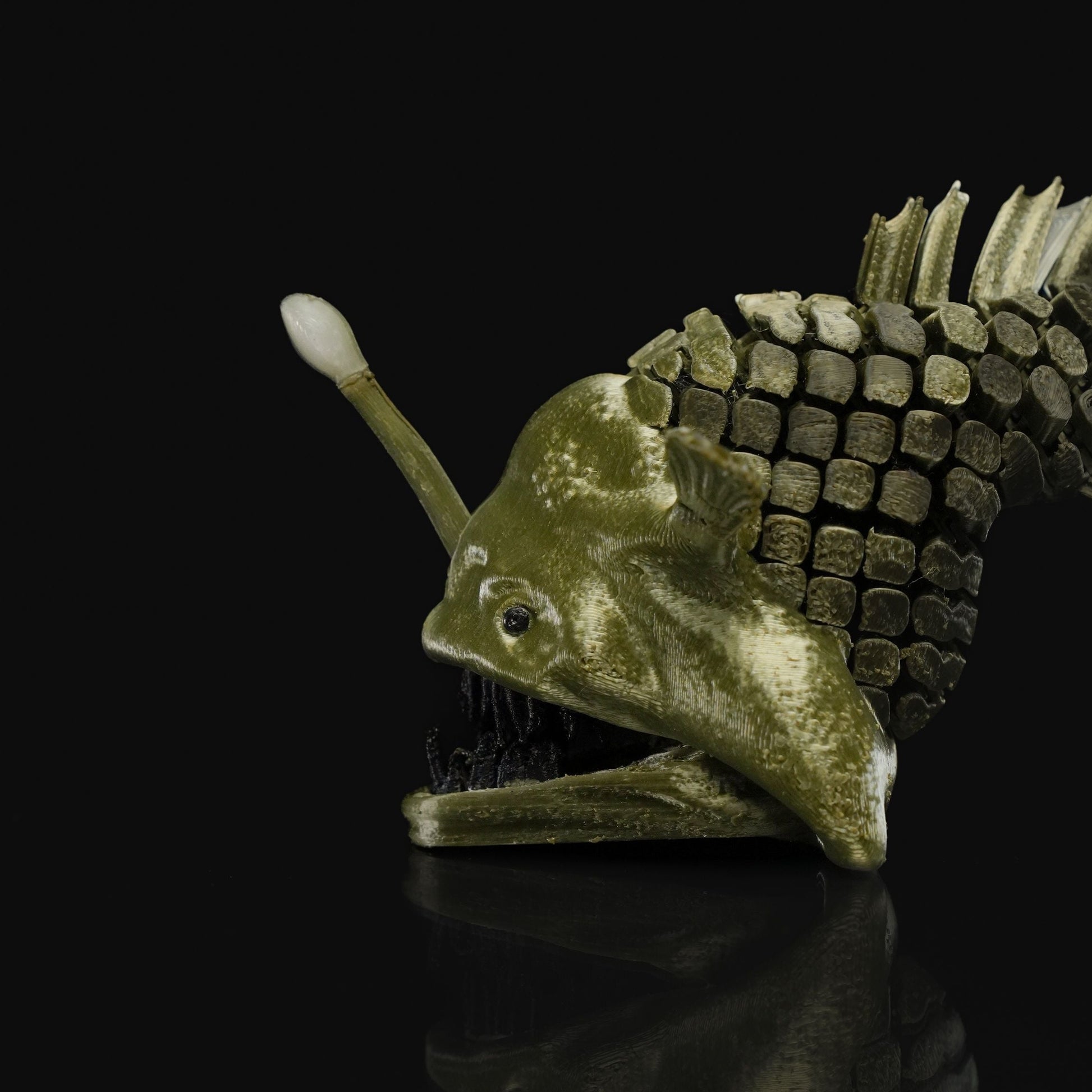 Heady Prints 3D printed gold anglerfish, three quarter view