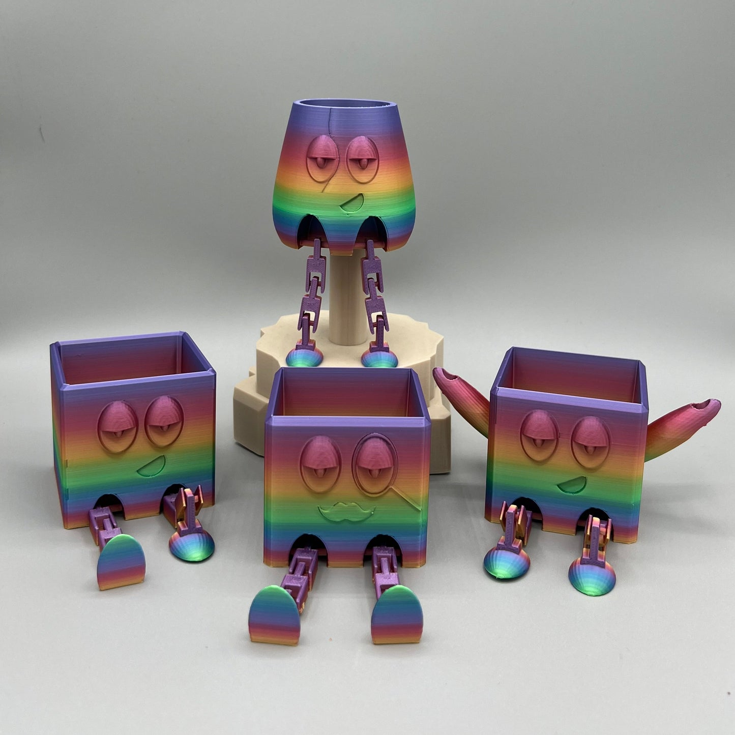 Heady Prints 3D printed multicolor articulated chill buddy, group shot