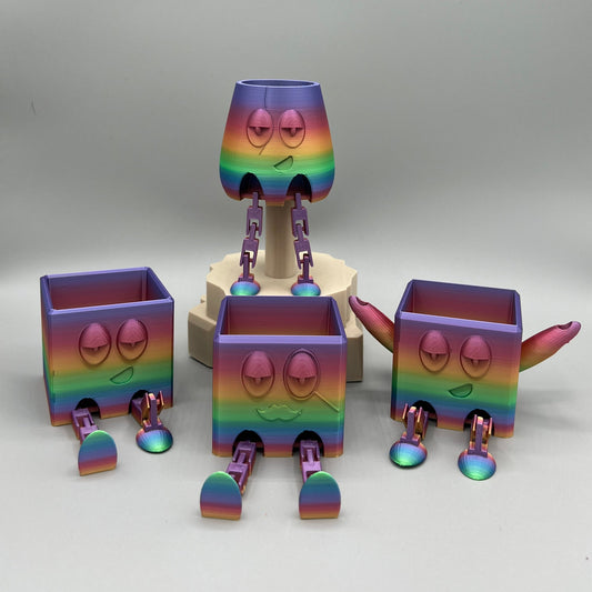 Heady Prints 3D printed multicolor articulated chill buddy, group shot