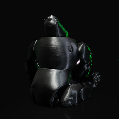 Heady Prints 3D printed black articulated gorilla, side view