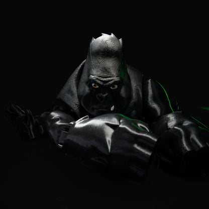 Heady Prints 3D printed black articulated gorilla, three quarter view