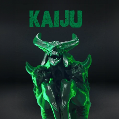 Heady Prints 3D printed green articulated kaiju monster figurine, desk companion collectible