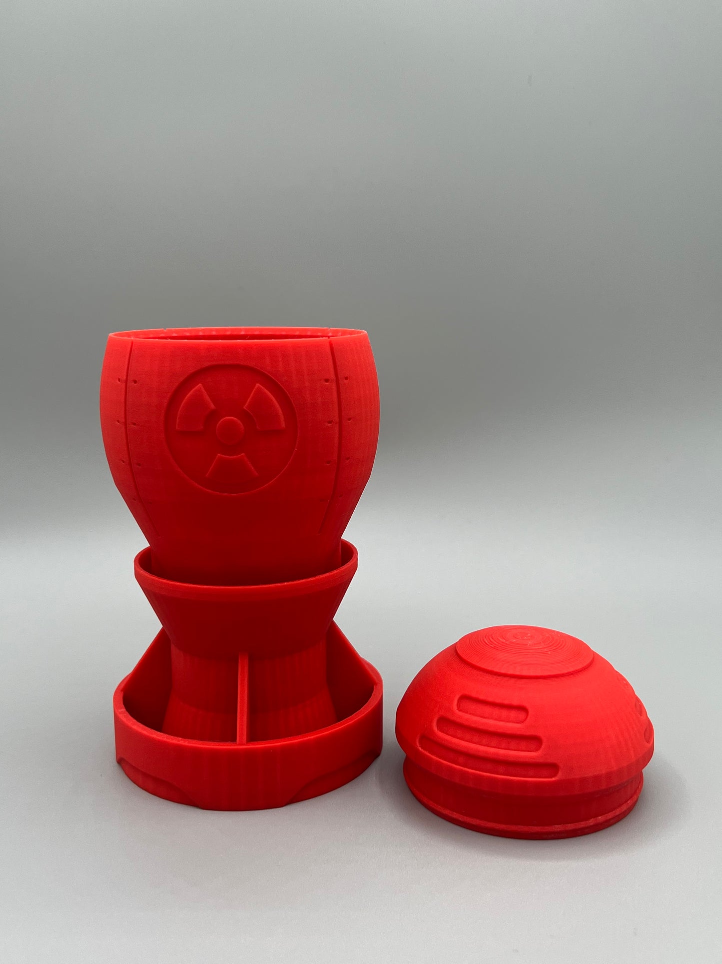 Heady Prints 3D printed red atomic bomb secret box, open view