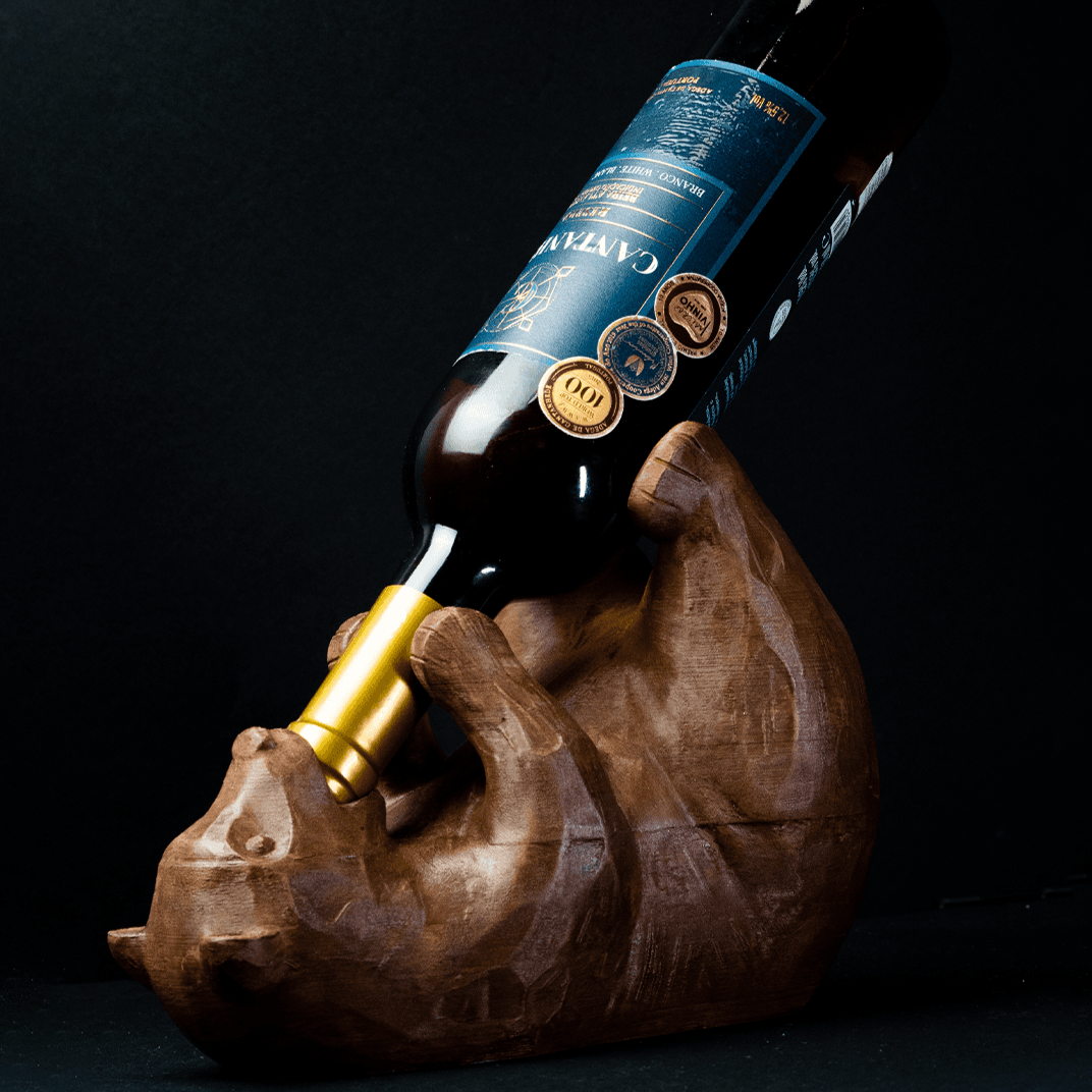 Heady Prints 3D printed bear wine bottle holder, front view