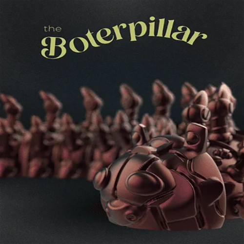 Heady Prints 3D printed orange Boterpillar articulated figurine, desk companion collectible