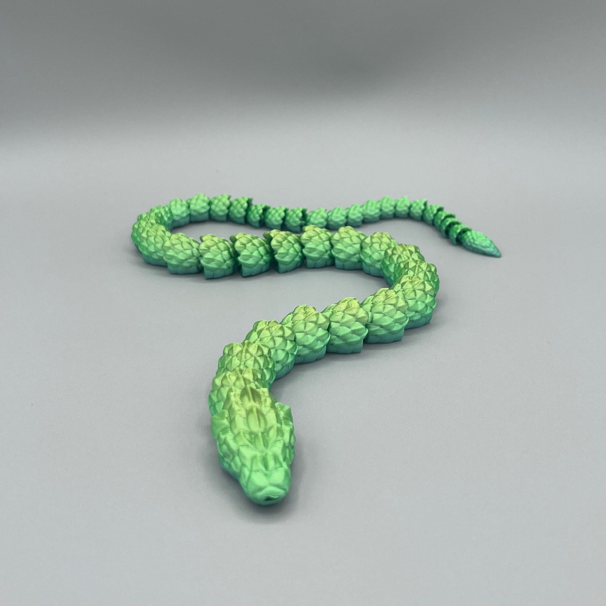 Heady Prints 3D printed green Brazilian Kobra, angled view 02