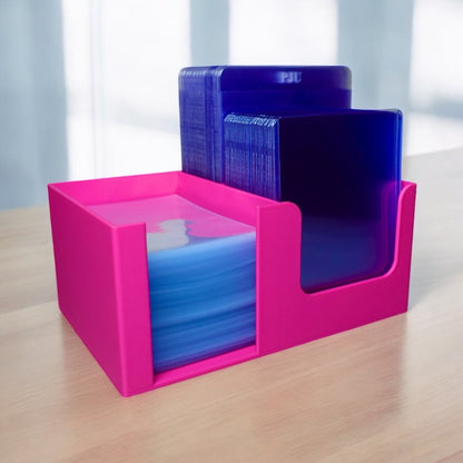 Heady Prints 3D printed pink and blue deluxe card holder angled view, tabletop essential