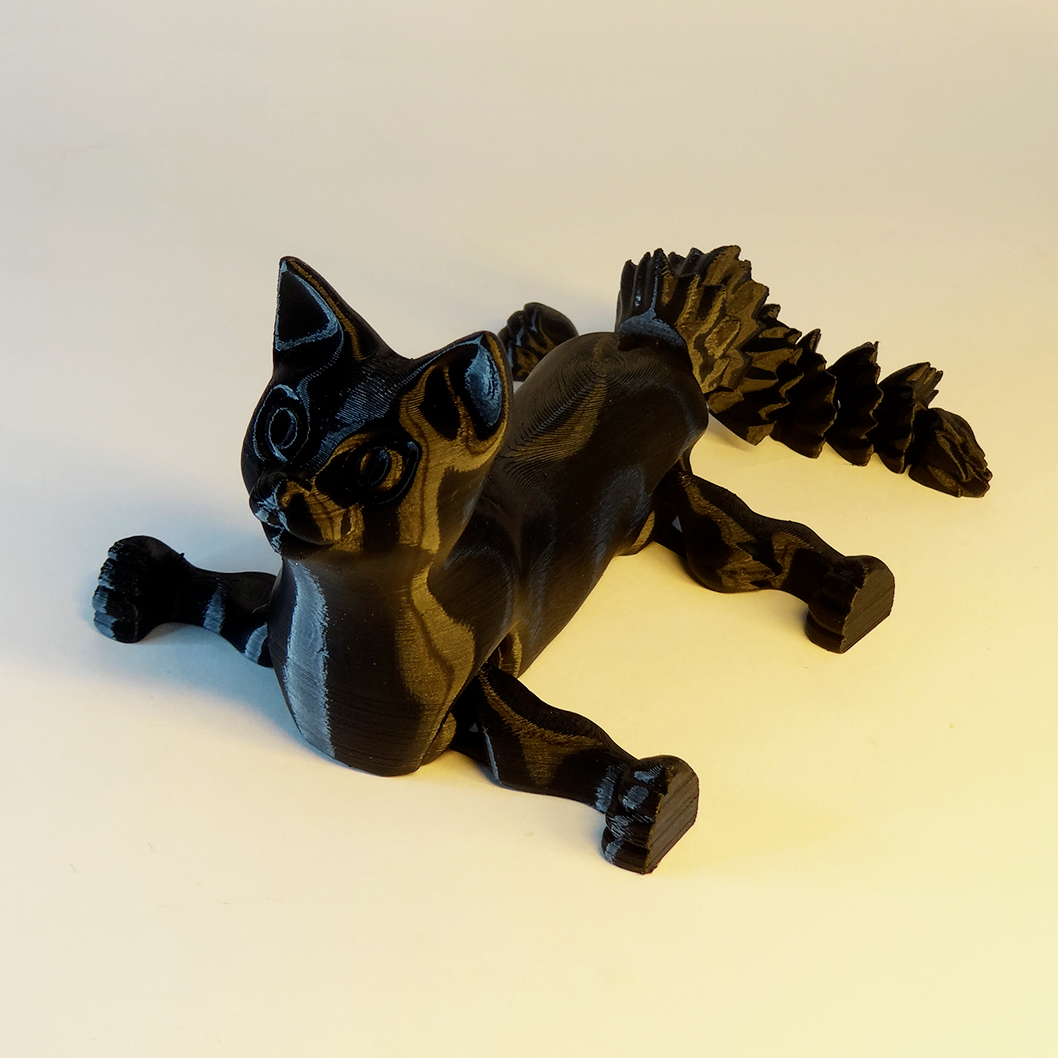 Heady Prints 3D printed black cat figurine, action pose