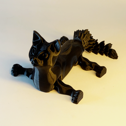 Heady Prints 3D printed black cat figurine, action pose
