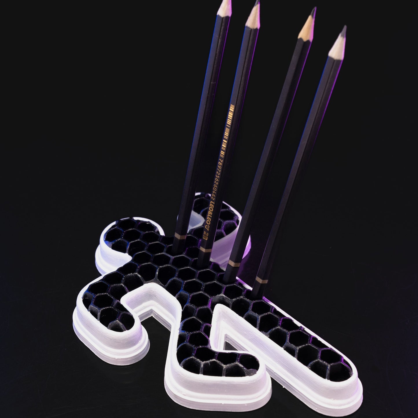 Heady Prints 3D printed black chalk outline pencil holder with pencils, desk accessory