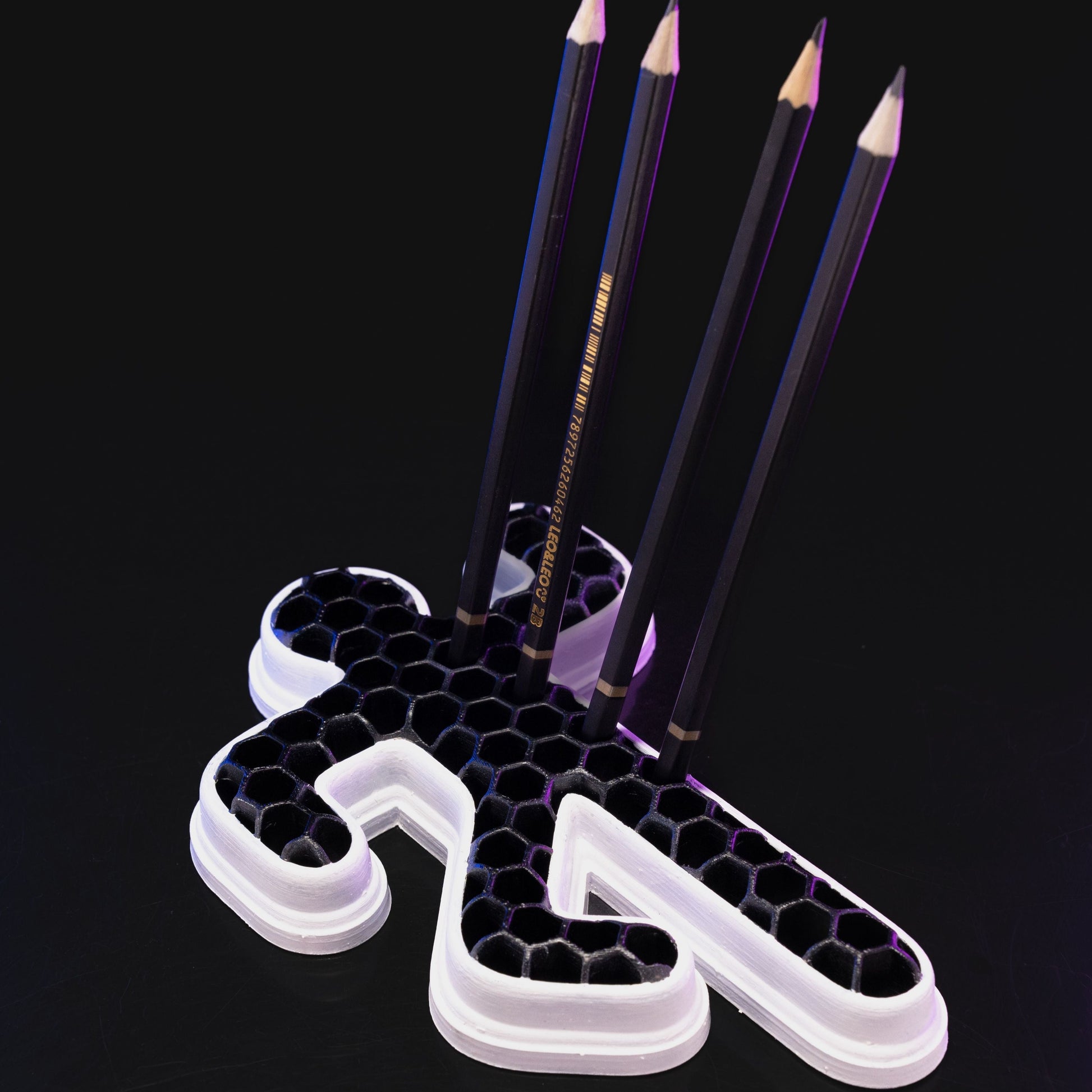 Heady Prints 3D printed black chalk outline pencil holder with pencils, desk accessory