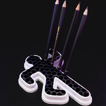 Heady Prints 3D printed black chalk outline pencil holder with pencils, desk accessory