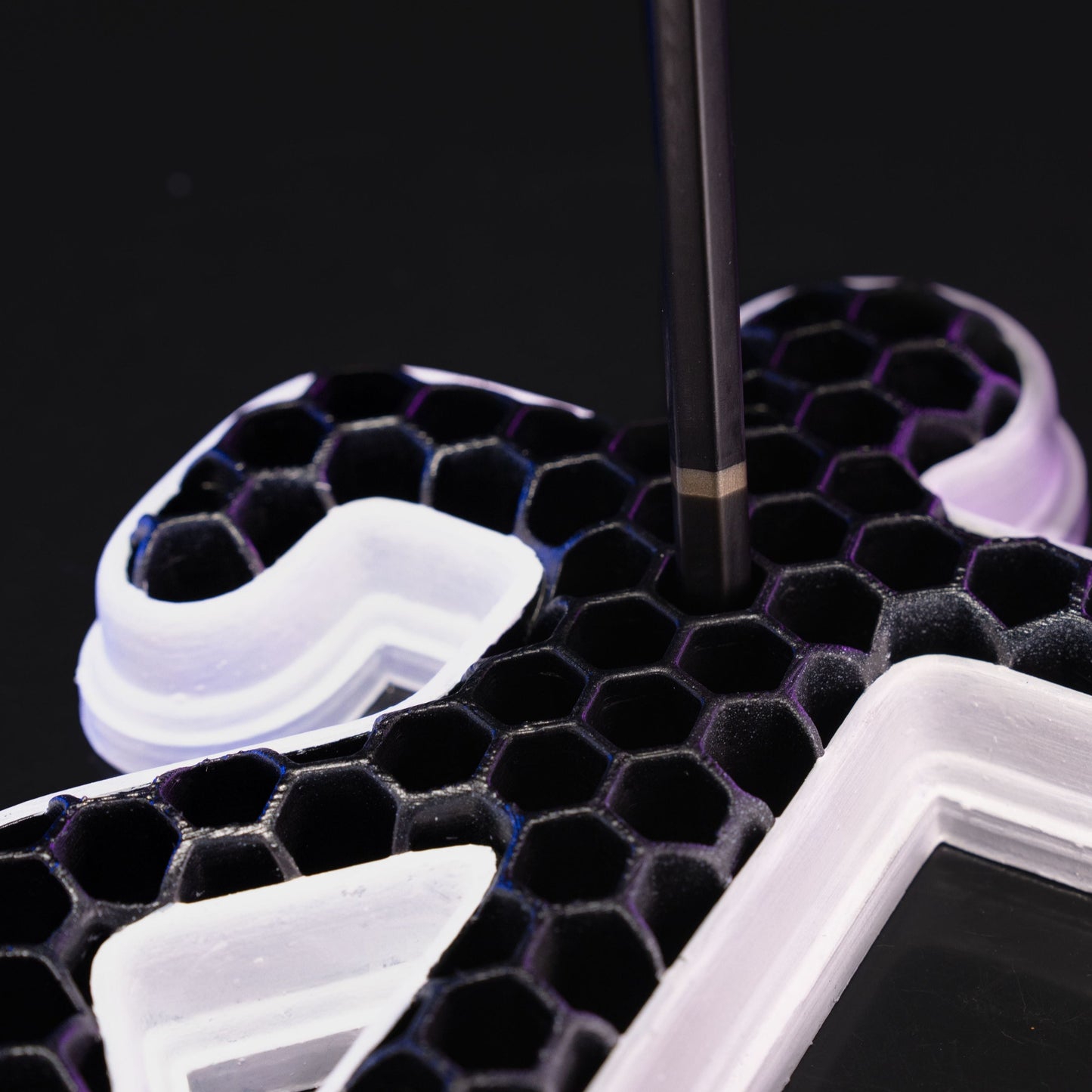 Heady Prints 3D printed white chalk outline pencil holder, detail view