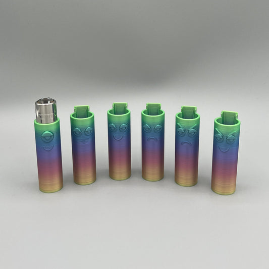 Heady Prints 3D printed multicolor clipper lighter keychain case, faces group shot