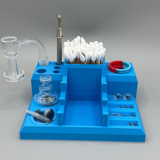 Heady Prints 3D printed blue concentrate station, front view