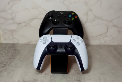 Heady Prints 3D printed console holder with black and white gaming controllers, desk companion