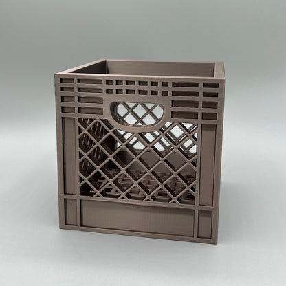 Heady Prints 3D printed brown crate desk organizer, close up