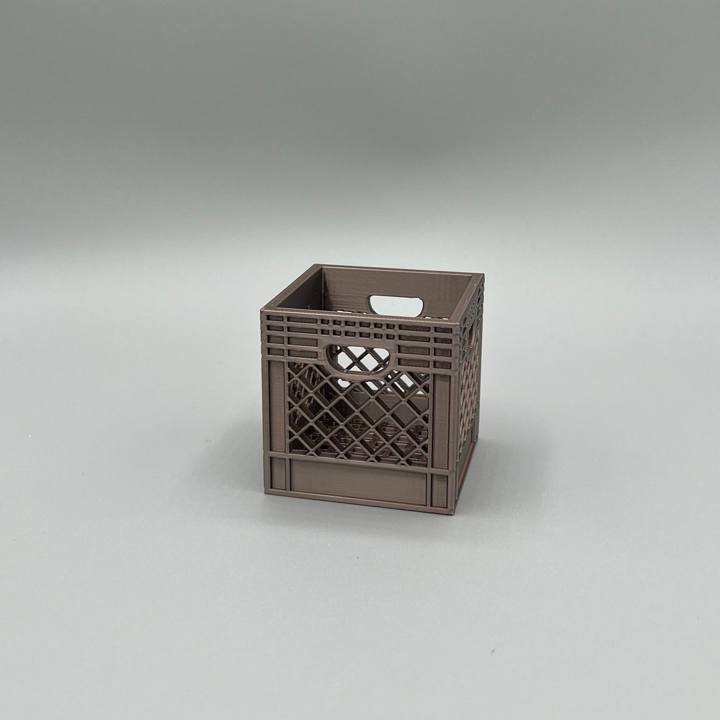 Heady Prints 3D printed brown crate desk organizer, empty