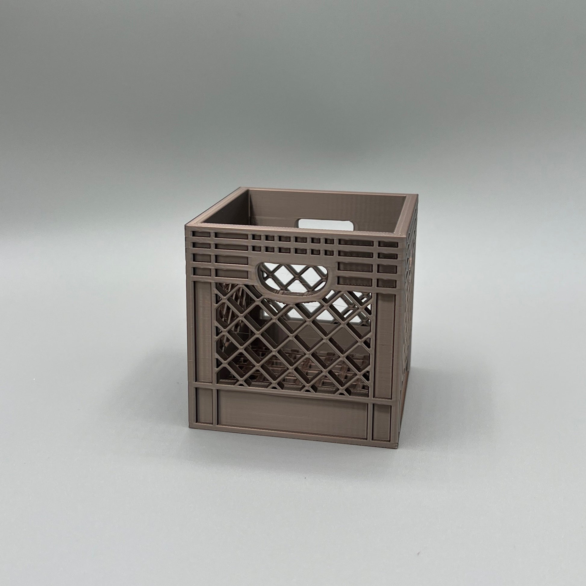 Heady Prints 3D printed brown crate desk organizer, front view
