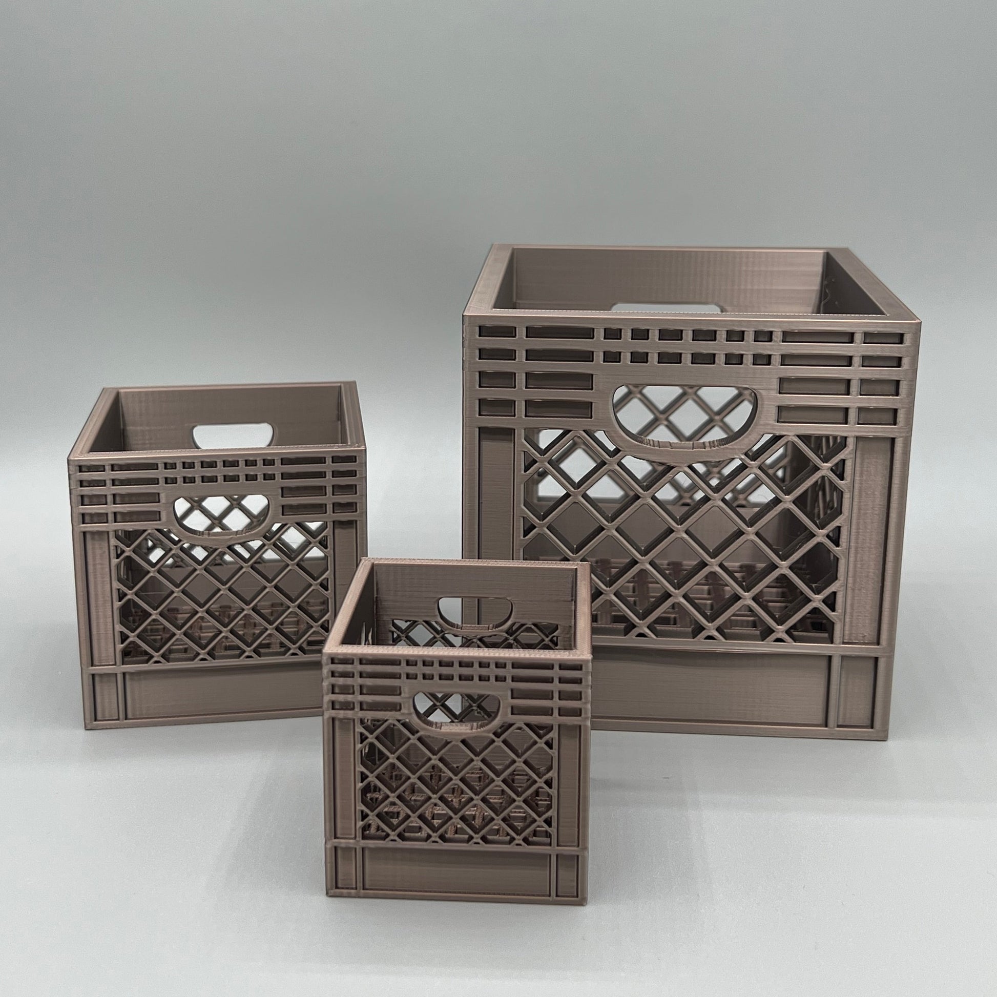 Heady Prints 3D printed brown crate desk organizer, group shot