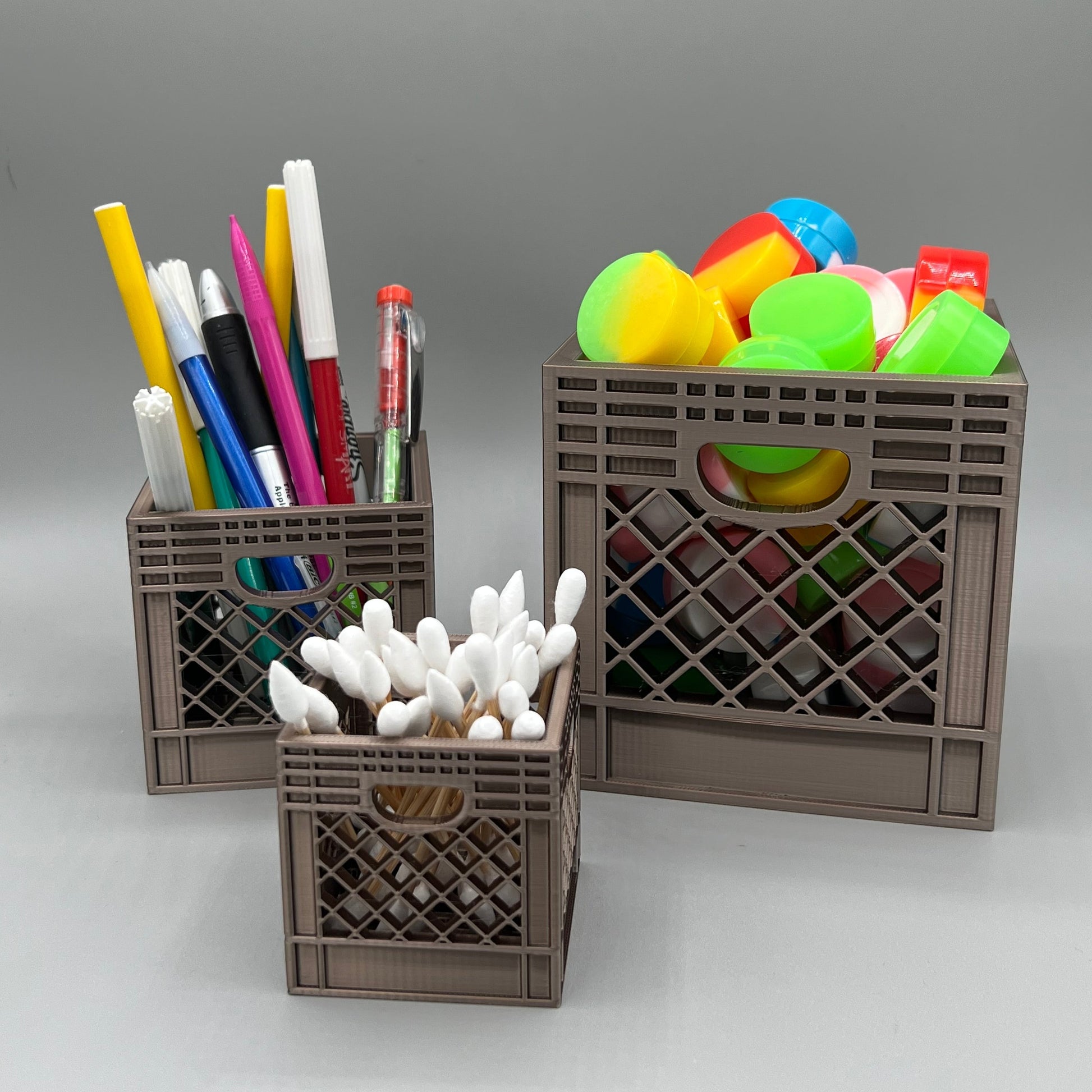 Heady Prints 3D printed brown crate desk organizer, lifestyle shot