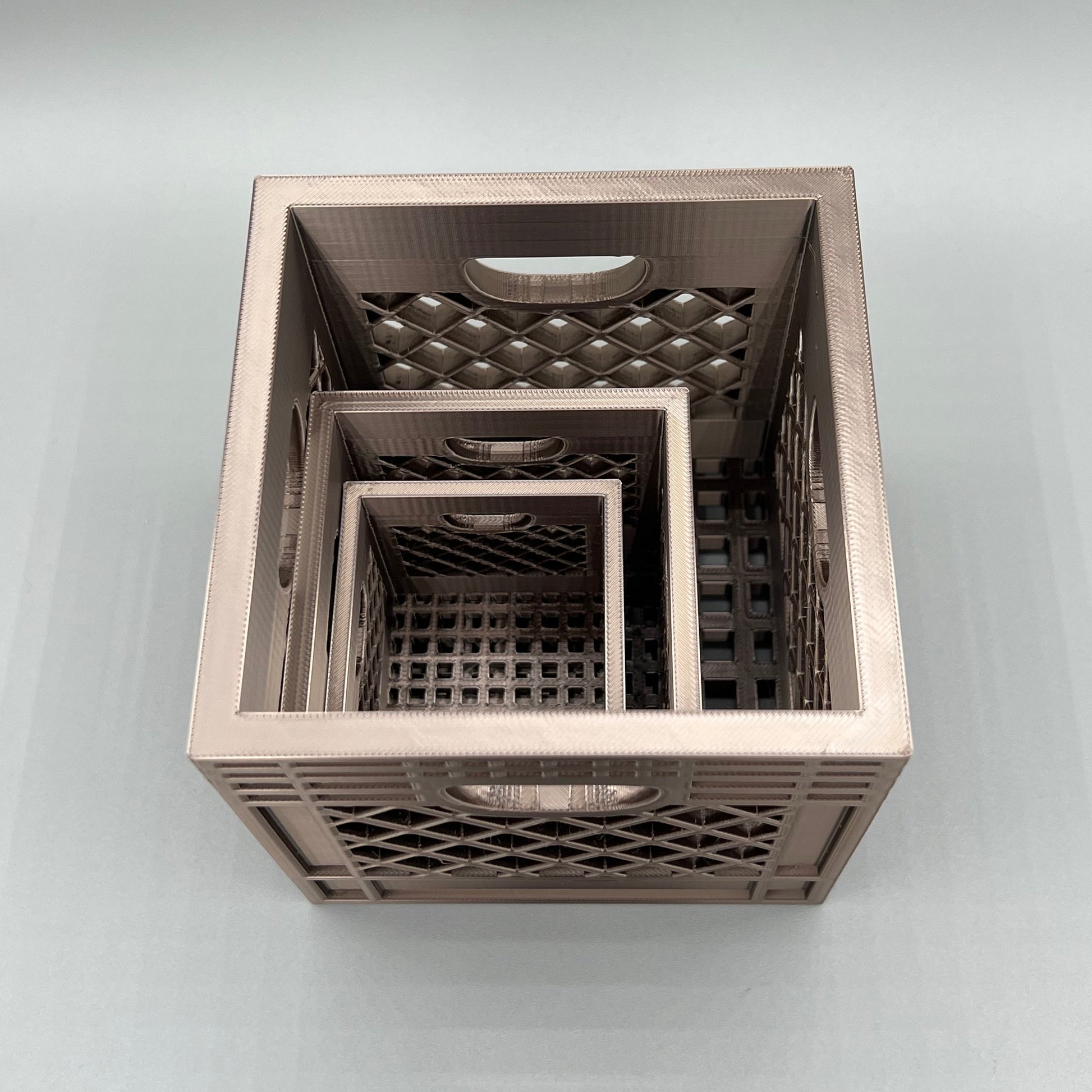 Heady Prints 3D printed brown crate desk organizer, top view, all sizes
