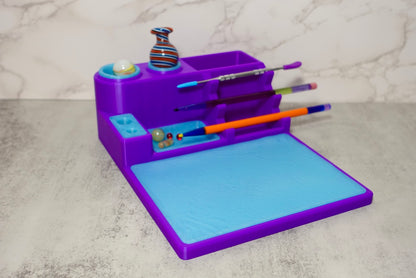 Heady Prints 3D printed purple desk organizer with stationery, desk companion