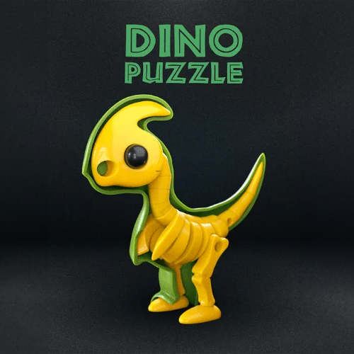 Heady Prints 3D printed blue dinosaur puzzle, tabletop collectible