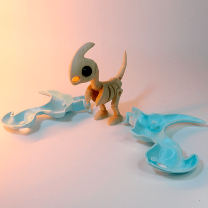 Heady Prints 3D printed blue dinosaur puzzle, fully assembly view