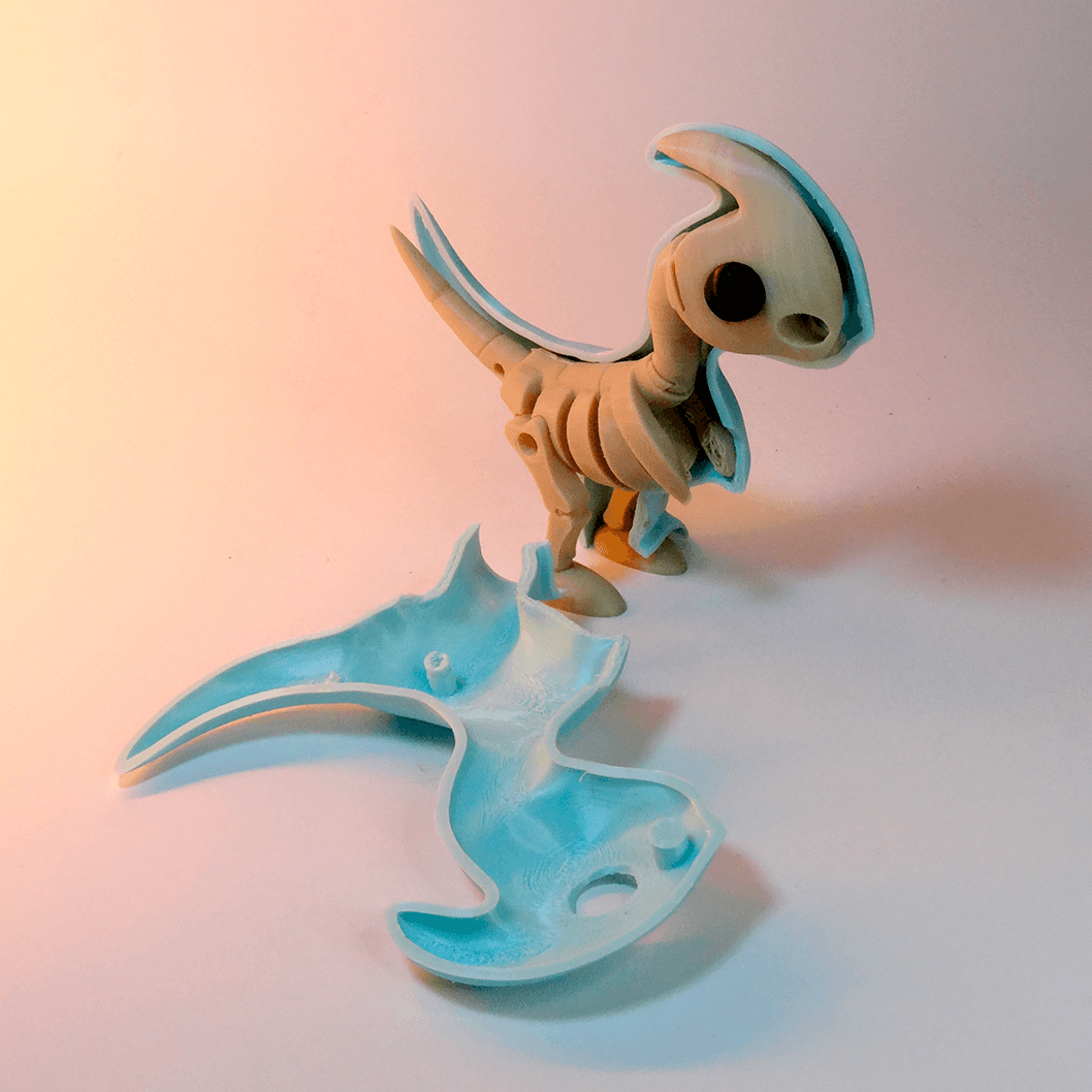 Heady Prints 3D printed blue dinosaur puzzle, detail view