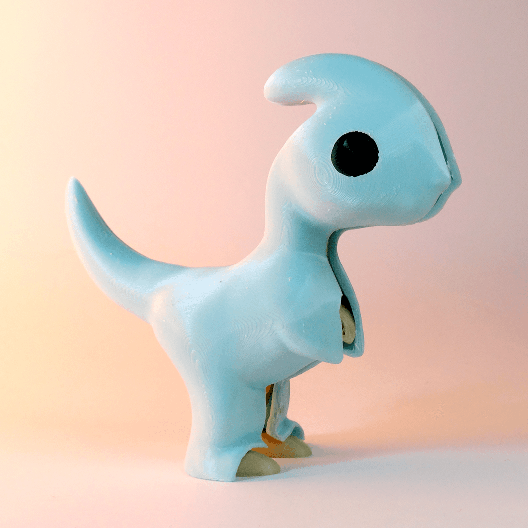 Heady Prints 3D printed blue dinosaur puzzle, front view