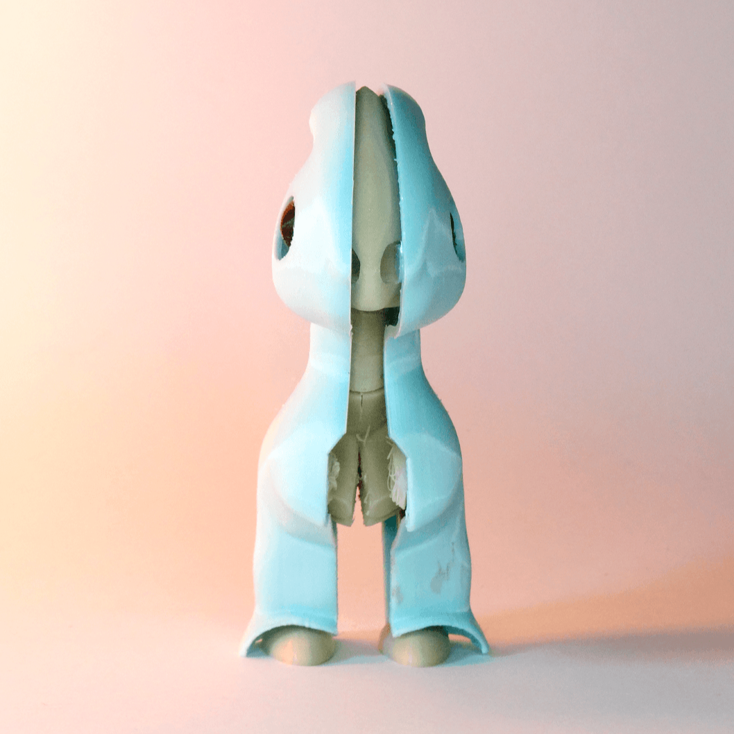 Heady Prints 3D printed blue dinosaur puzzle, standing pose view
