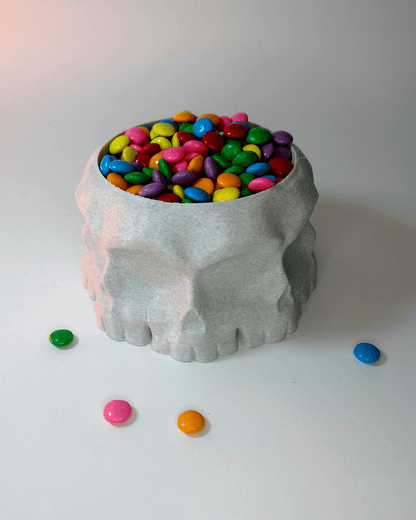 Heady Prints 3D printed white geometric elephant bowl with colorful candy, lifestyle shot