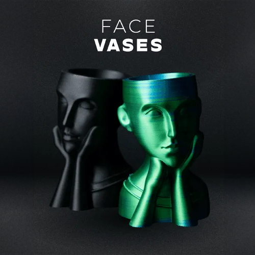 Heady Prints 3D printed black and green face vases, home accent decor