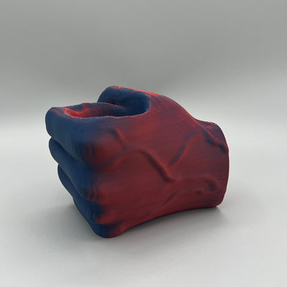 Heady Prints 3D printed red and blue fist pencil holder, side view