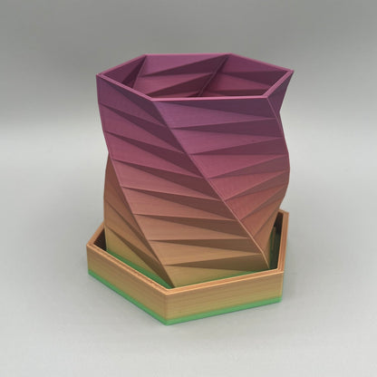 Heady Prints 3D printed pink and gold geometric planter, side view