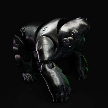 Heady Prints 3D printed black and green gorilla, three quarter view