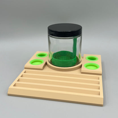 Heady Prints 3D printed green and tan grow tray, side view