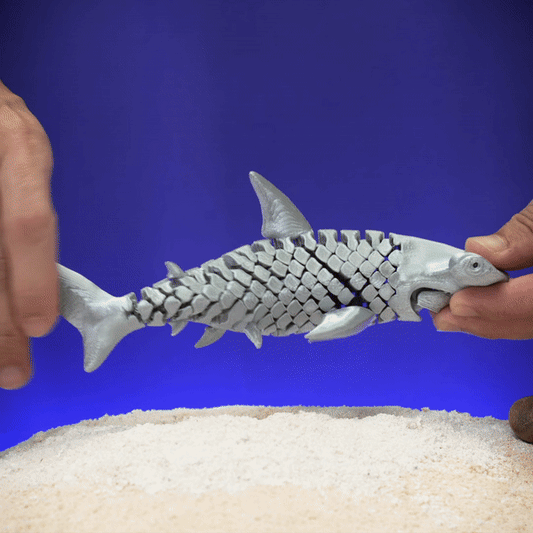 Heady Prints 3D printed articulated hammerhead shark figurine, animated product view