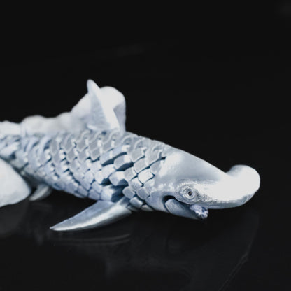 Heady Prints 3D printed articulated hammerhead shark figurine, three-quarter view