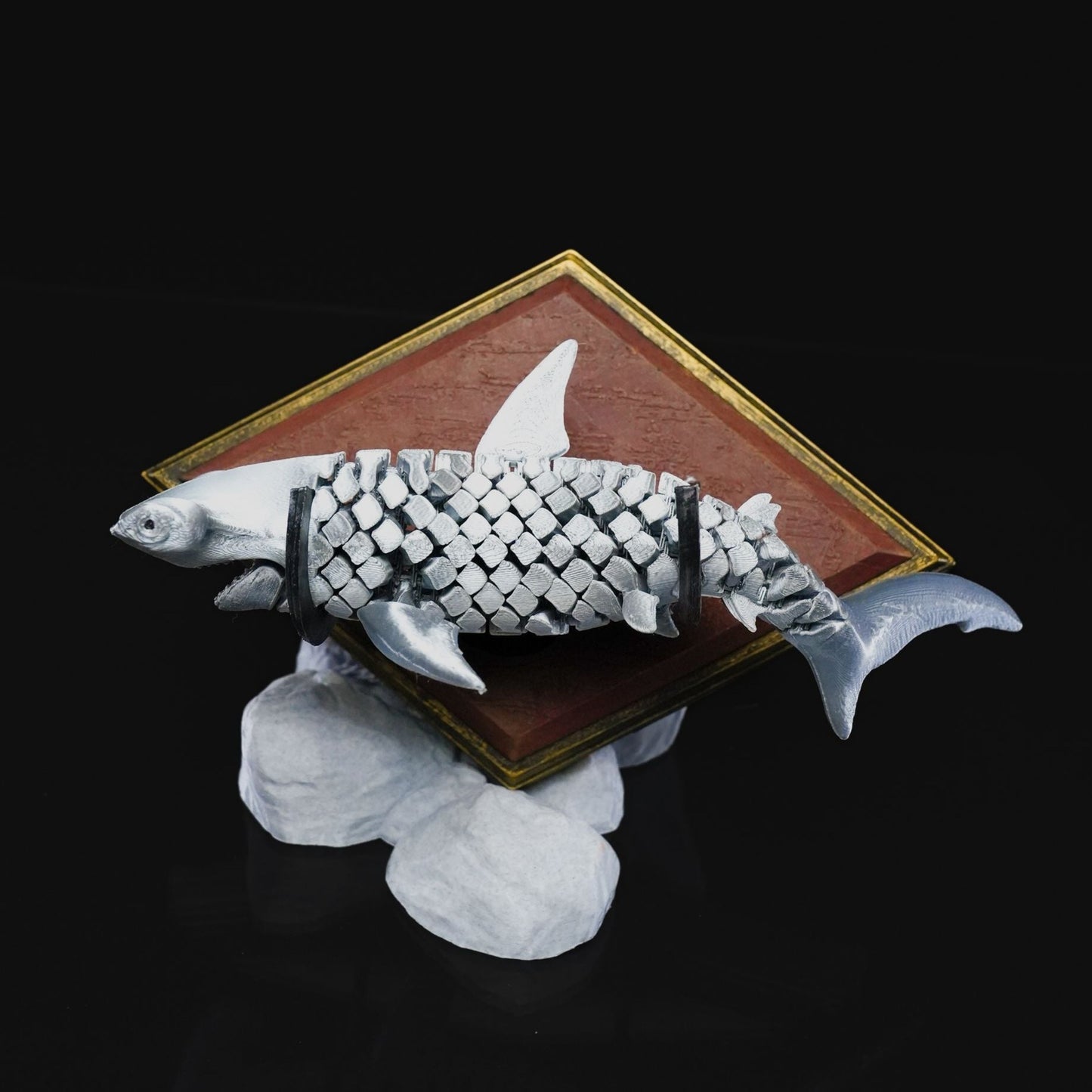 Heady Prints 3D printed articulated hammerhead shark figurine, top view