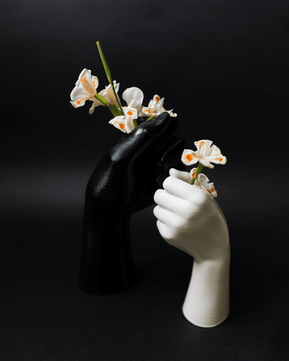 Heady Prints 3D printed white hand-shaped flower vase with dried flowers, lifestyle shot